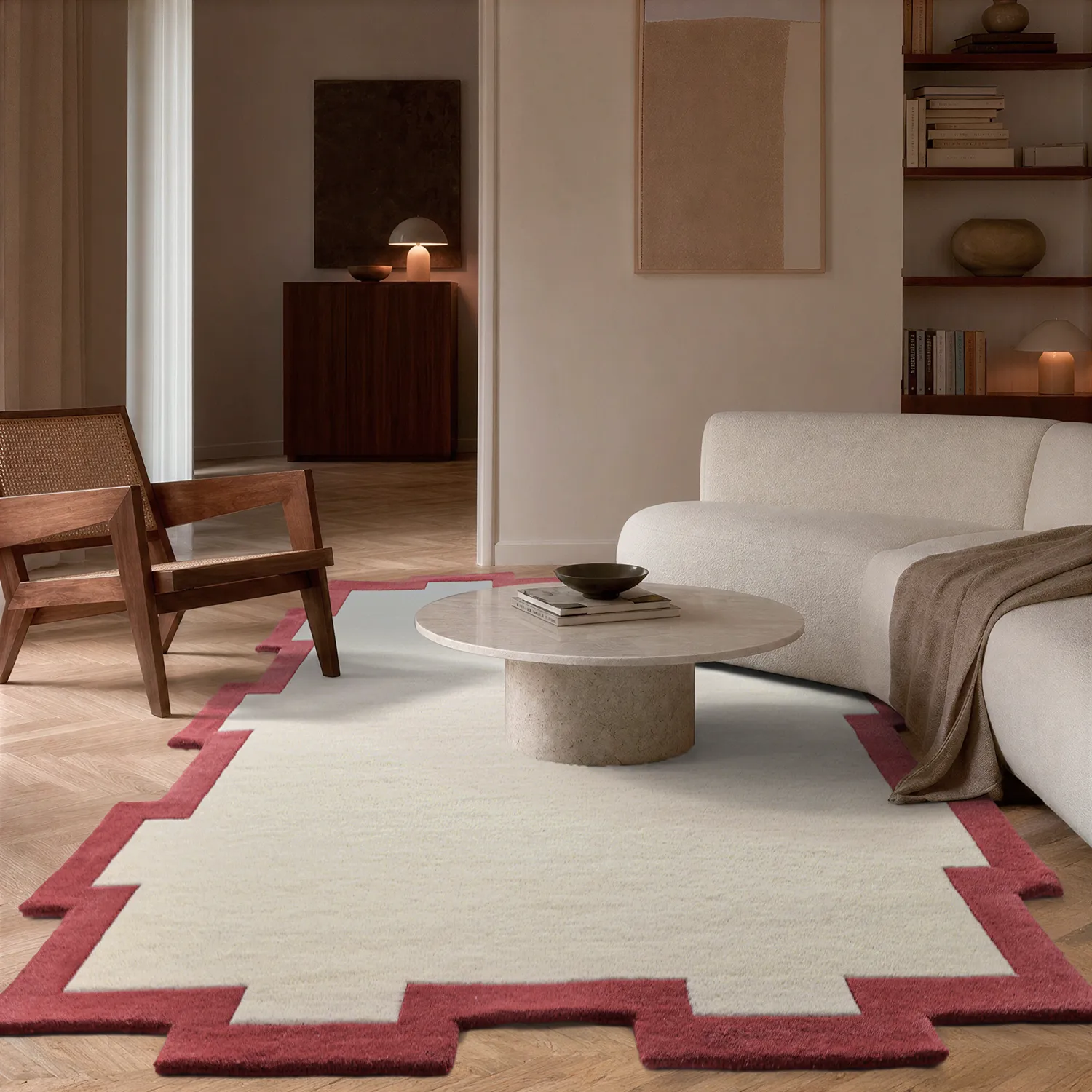 Tapis de laine - Agra Hand Tufted Wool Premium (crème/rouge)