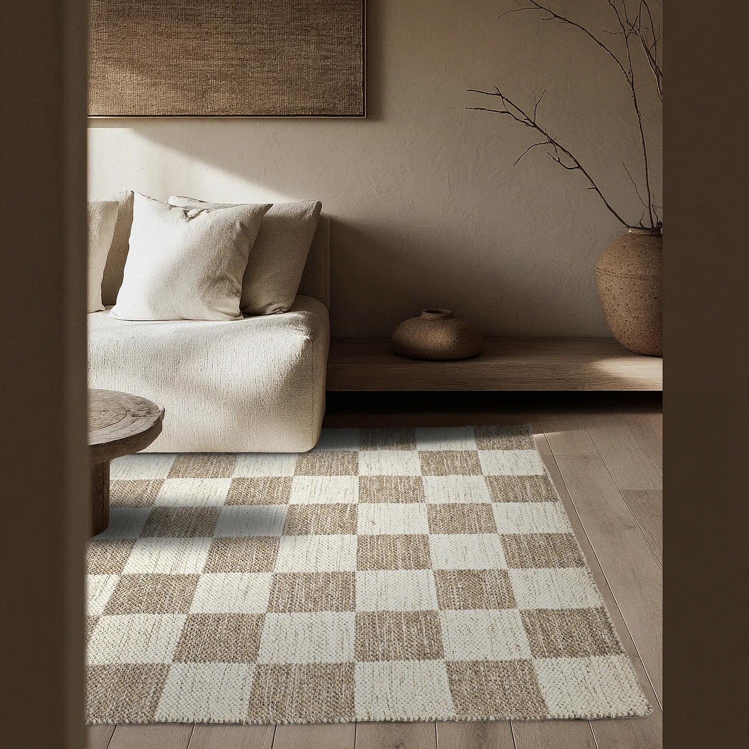 Tapis de laine - Dundee (beige/blanc)
