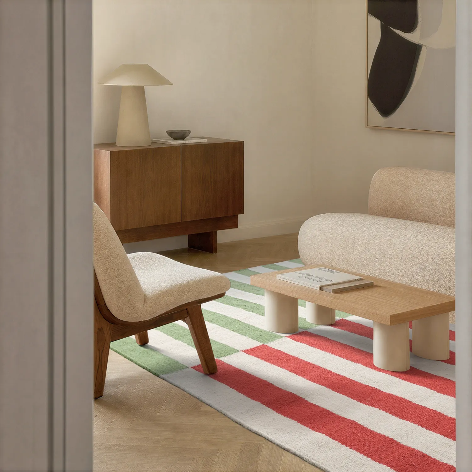 Tapis de laine - Peniche (crème/vert/rouge)