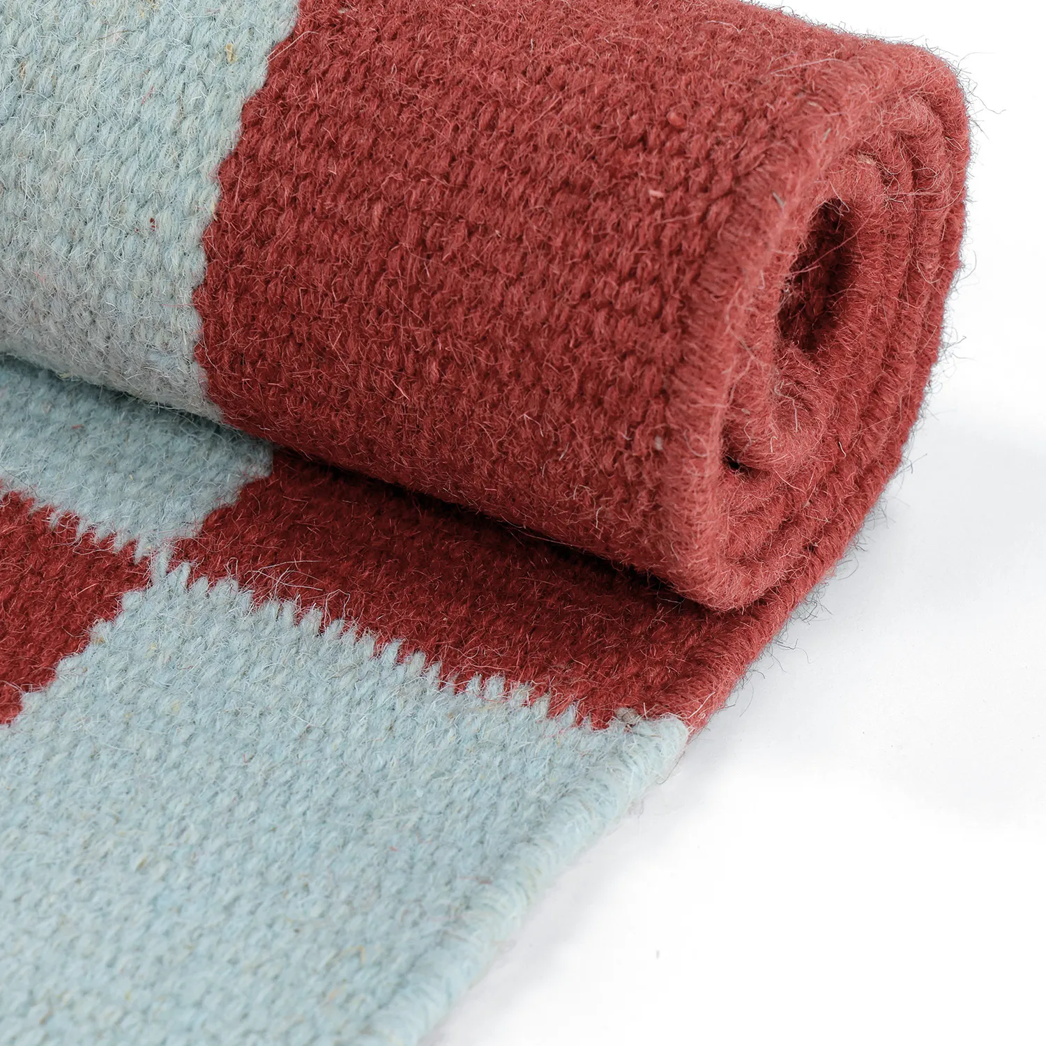 Tapis de laine - Peniche (bleu clair/rouge)