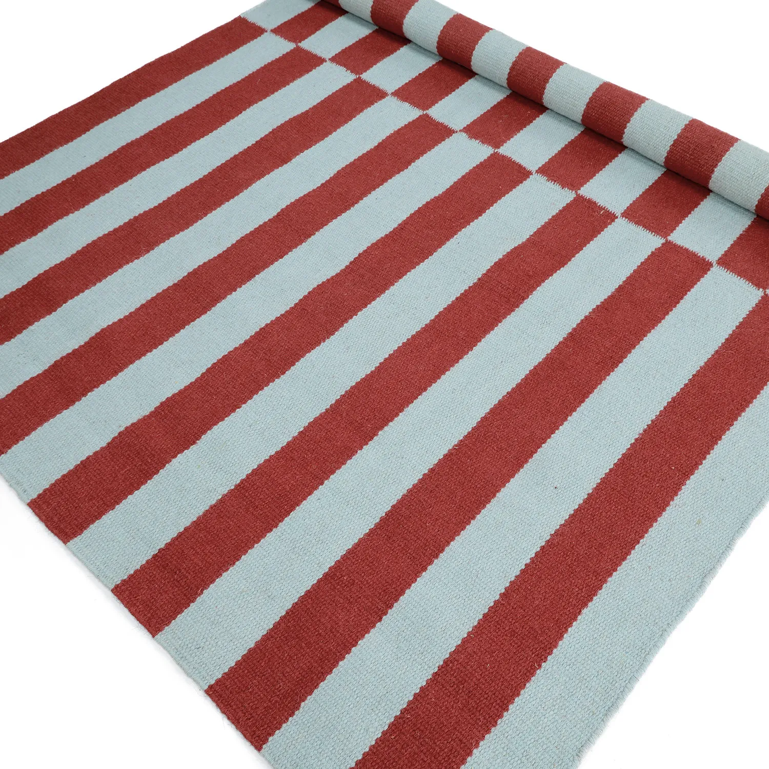 Tapis de laine - Peniche (bleu clair/rouge)