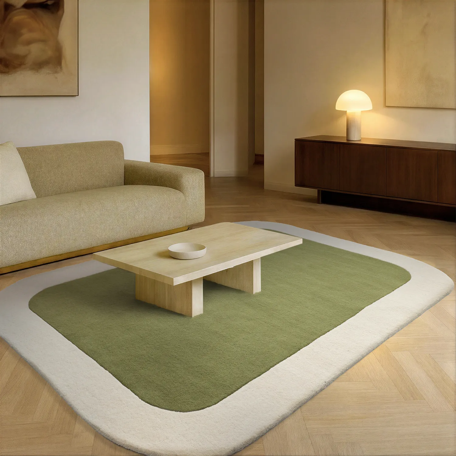 Tapis de laine - Puri Hand Tufted Wool Premium (vert/crème)