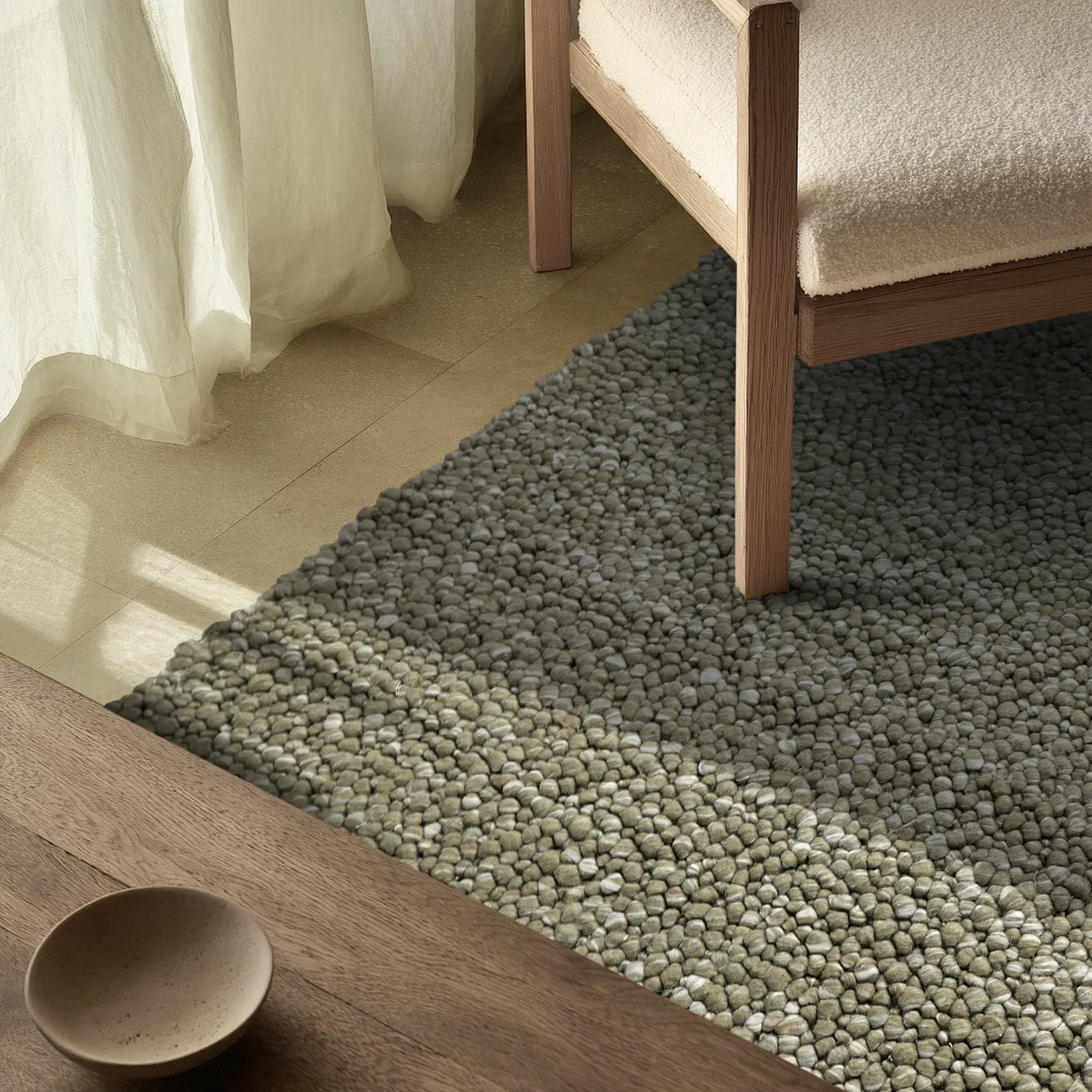 Tapis de laine - Sala Irregular Wool Bubble (vert mousse/blanc mélange)