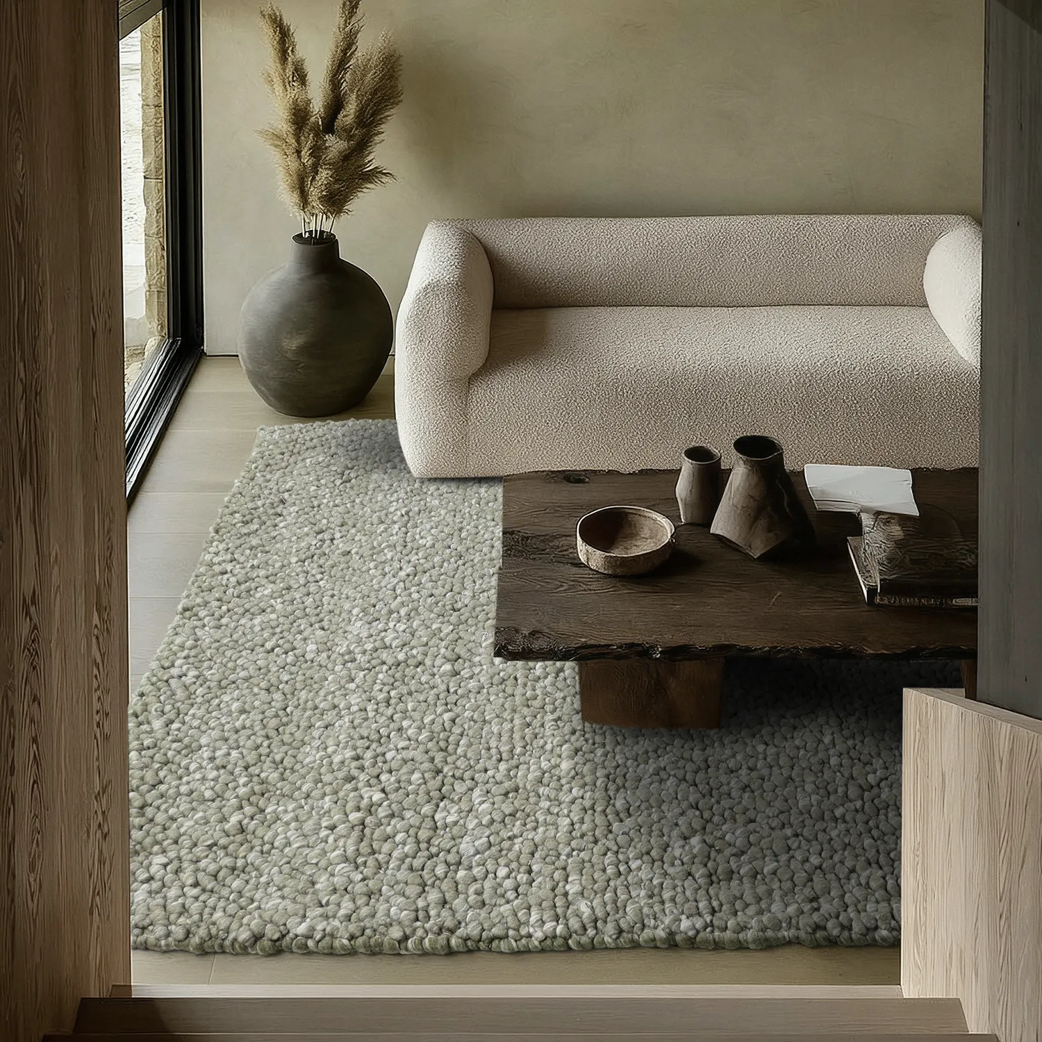 Tapis de laine - Sala Irregular Wool Bubble (vert mousse/blanc mélange)