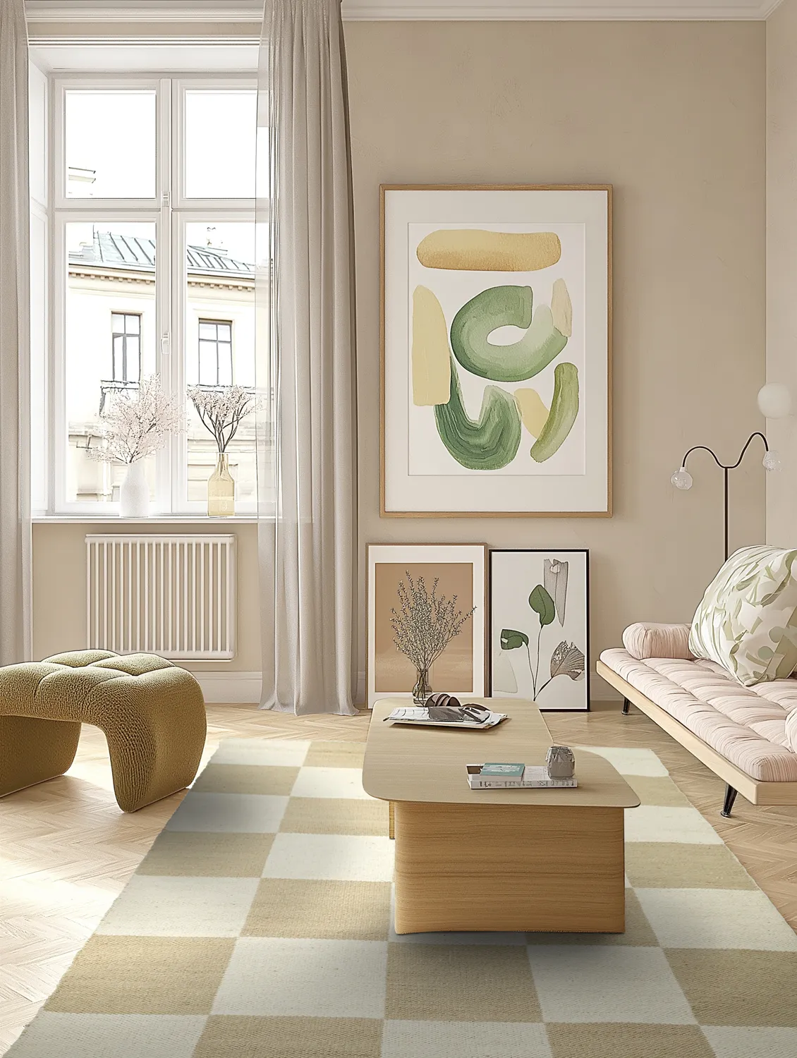 Tapis en laine - Scacco (blanc/beige)