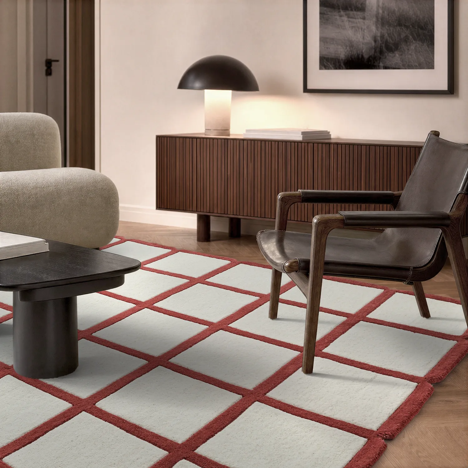 Tapis de laine - Syl Hand Tufted Wool Premium (rouge/blanc)