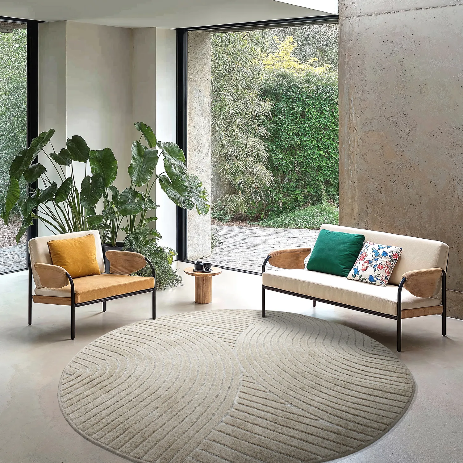 Tapis rond - intérieur/extérieur Devon (beige)