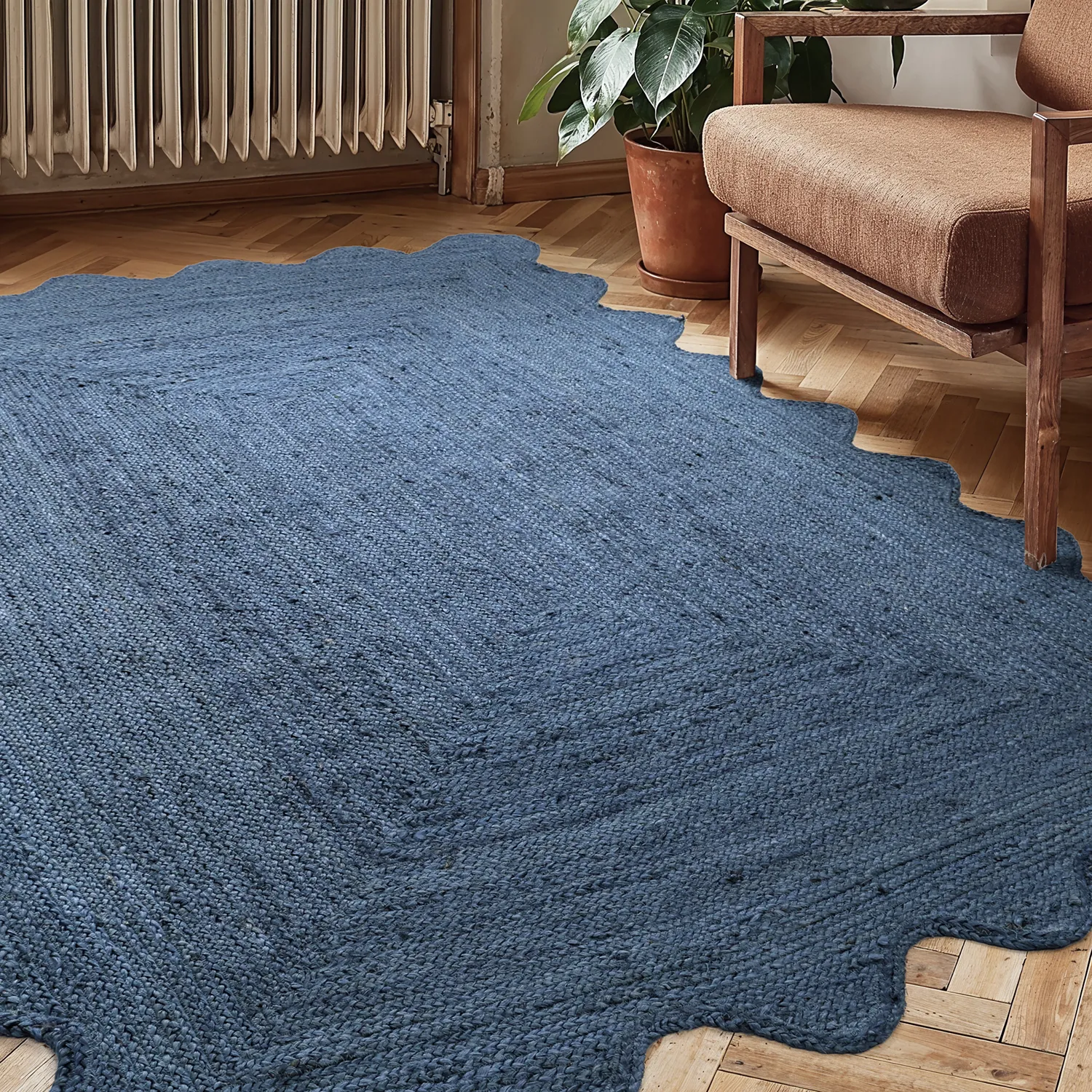 Tapis en jute ondulé - San Francisco (bleu)