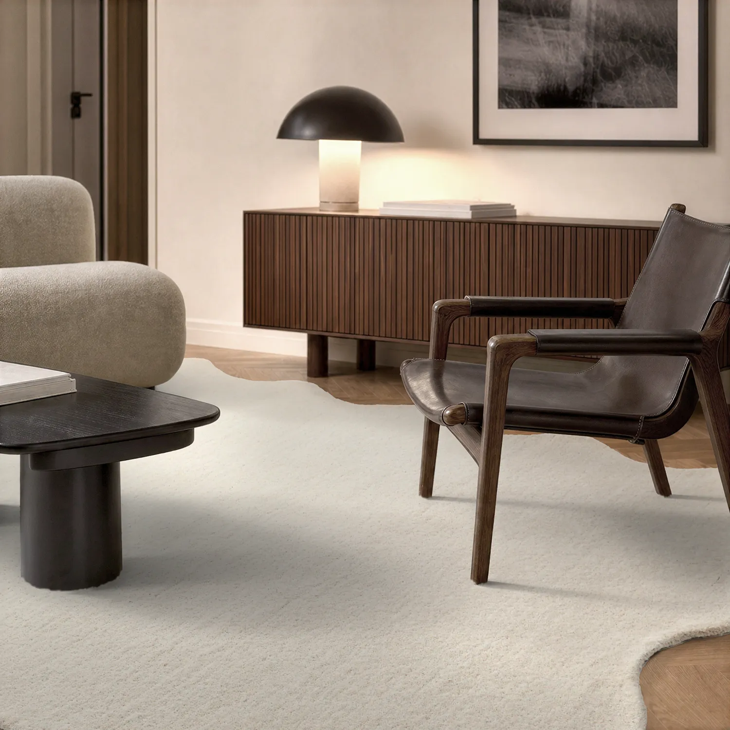 Tapis en laine ondulée - Diu Hand Tufted Wool Premium (crème)
