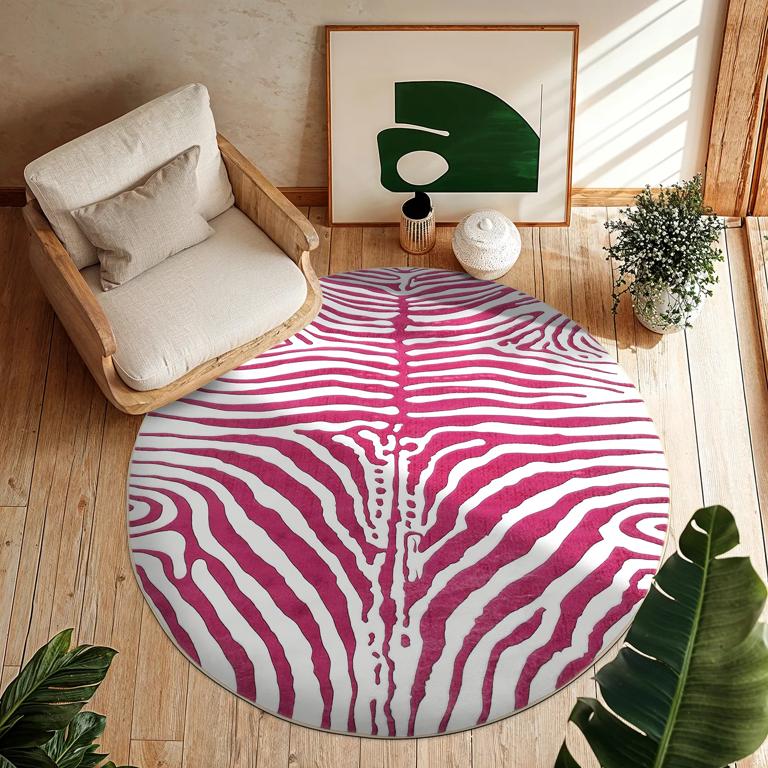 Tapis rond - Zebra (rose)